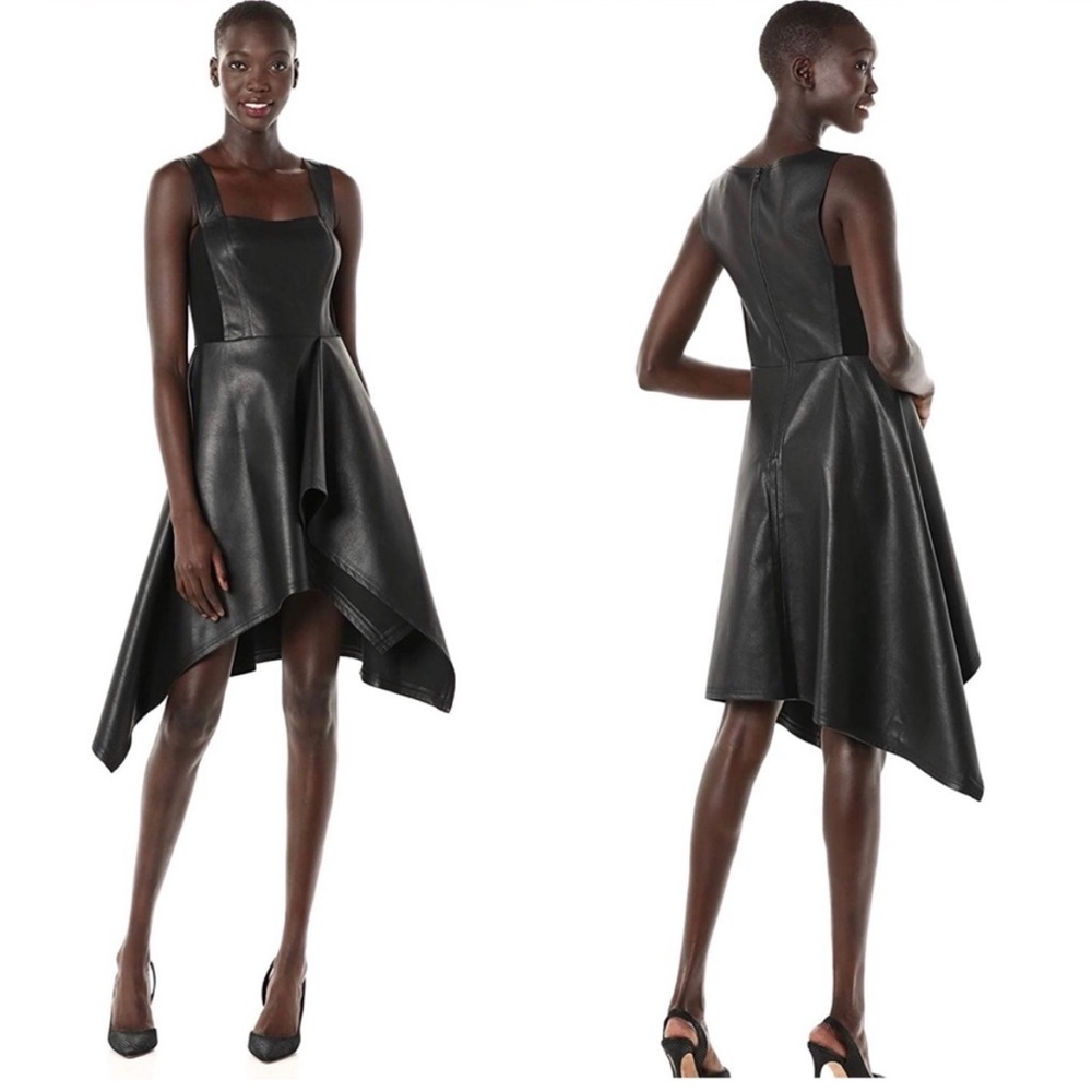 BCBGMaxAzria Faux Leather Asymmetric Cocktail Dress sz S